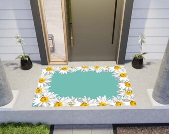 Yellow Daisy Doormat, Spring Doormat, Spring decor, Personalized doormat, Welcome mat, Front Door Mat, Blue Doormat, Customized Doormat