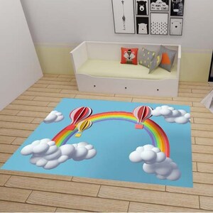 Rainbow Pattern Kids Rug, Blue Kids Rug, Balloon Pattern Rug, Personalized Rug, Rugs For Kids Room, Art Deco Rug, Colorfull Rug, Gift Rug