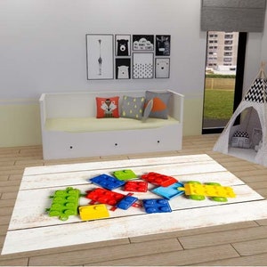Colorful Lego Pattern Rug, Beige With Colorful Kids Rug, Personalized Rug, Rugs For Kids Room, Art Deco Rug, Gift Rug, Bestseller Rug