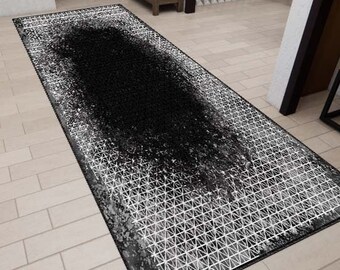 Schwarzer Whirlpool Teppich, Schwarz Grauer Teppich, waschbarer Teppich, KorridorTeppich, Küchenteppich, personalisierter Teppich, Rutschfester Teppich, Bester Geschenkteppich