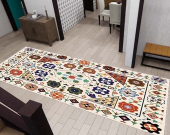 Colorful Flowers Rug,  Vintage Look Rug, Washable Rug, Corridor Rug, Kitchen Rug, Personalized Rug, Custom Rug, Non Slip Rug, Best Gift Rug