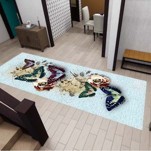 Butterfly Pattern Runner Rug, Colorfull Rug, Washable Rug, Corridor Rug, Kitchen Rug, Personalized Rug, Custom Rug, Modern Rug, Non Slip Rug