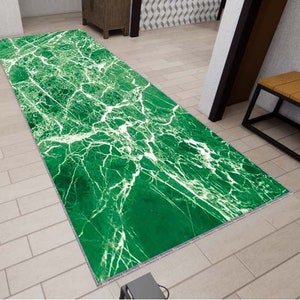 Green Marble Rug, Washable Rug, Corridor Rug, Kitchen Rug, Personalized Rug, Custom Rug, Modern Rug, Non Slip Rug Luxury Runner Rug