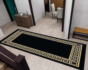 Golden Striped Black Rug, Black Runner Rug, Washable Rug, Corridor Rug, Kitchen Rug, Personalized Rug, Custom Rug, Non Slip Rug, Custom Rug