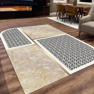 Golden Striped Beige Rug, Beige Gold Rug, Washable Area Rugs, Rugs for Living Room, Rug for Bedroom, Digital Print Rug, Modern Rug, Gift Rug