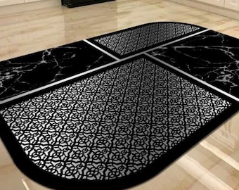 Silber Gestreifter Teppich, Schwarz Silber Teppich, Waschbarer Teppich, Teppiche für Wohnzimmer, Teppich für Schlafzimmer, Moderner Teppich, Geschenk