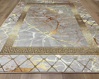 Alfombra beige de mármol dorado, alfombra beige dorada, alfombras lavables, alfombras para sala de estar, alfombra para dormitorio, alfombra con impresión digital, alfombra moderna, alfombra de regalo