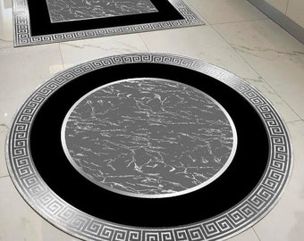 Alfombra negra con rayas plateadas, alfombra plateada de lujo, para sala de estar y dormitorio, lavable, antideslizante, con suela de cuero, ideal como regalo para el hogar.