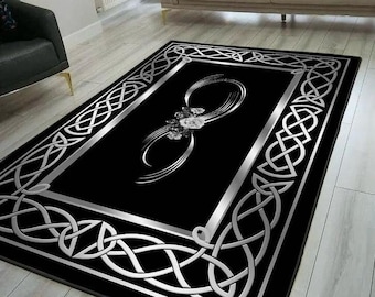 Silver Striped Black Rug, Black Silver Rug, Washable Area Rugs, Rugs for Living Room, Rug for Bedroom, Digital Print Rug, Modern Rug, Gift