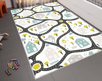Car Road Kids Rug, Play Room Rug, Boys Rug, Personalized Rug, Rugs For Kids Room, Art Deco Rug, Colorful Rug, His Gift Rug, Bestseller Rug