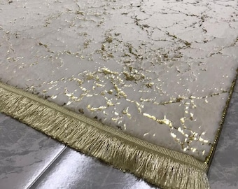 Gold Fur Carpet, Beige With Gold Feather Rug, Leather Sole Rug, Faux Fur Rug, Non Slip, Luxury Rug, Rugs For Living Room And Bedroom