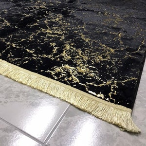 Black Gold Fur Carpet, Black With Gold Feather Rug, Leather Sole Carpet, Non Slip Rug, Luxury Rug, Rugs For Living Room And Bedroom