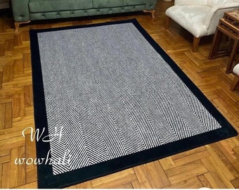 Black And White Striped Rug, Rugs For Living Room And Bedroom, Washable Rug, Non Slip Rug, Leather Sole Rug, Home Gift Rug