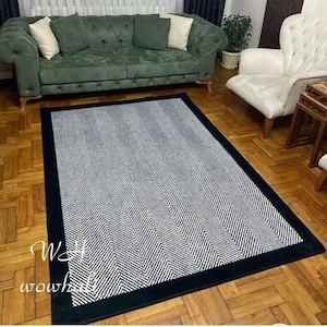 Black And White Striped Rug, Rugs For Living Room And Bedroom, Washable Rug, Non Slip Rug, Leather Sole Rug, Home Gift Rug