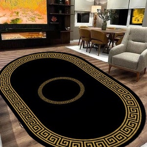 Alfombra de lujo negra con rayas doradas, decoración de lujo en negro y dorado, alfombras para sala de estar y dormitorio, alfombra lavable, alfombra de suela de cuero, alfombra de regalo imagen 3