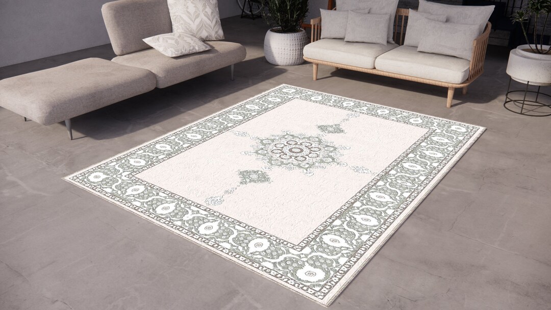 Beige With Gray Ethnic Pattern Rug, Washable Area Rugs, Rugs for Living ...