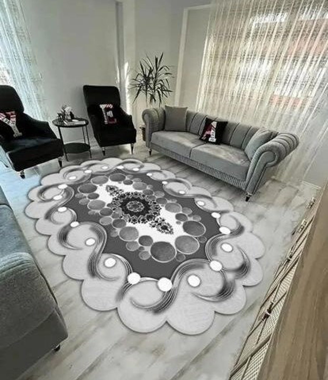 Silver With Gray Rug, Silver Luxury Rug, for Living Room and Bedroom ...