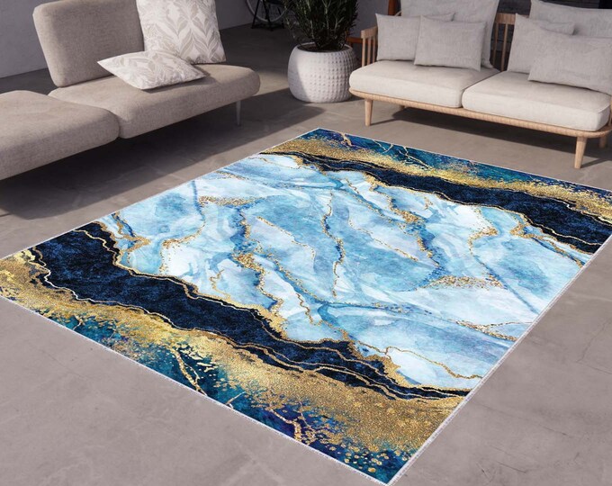Blue Marble Rug Pattern Navy Blue Marble Rug, Blue Marble Rug, Gold Marble Rugs, Marble Rug ...