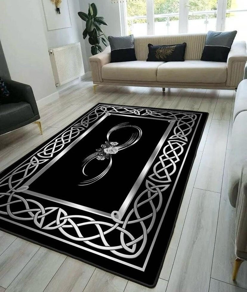 Silver Striped Black Rug, Black Silver Rug, Washable Area Rugs, Rugs ...