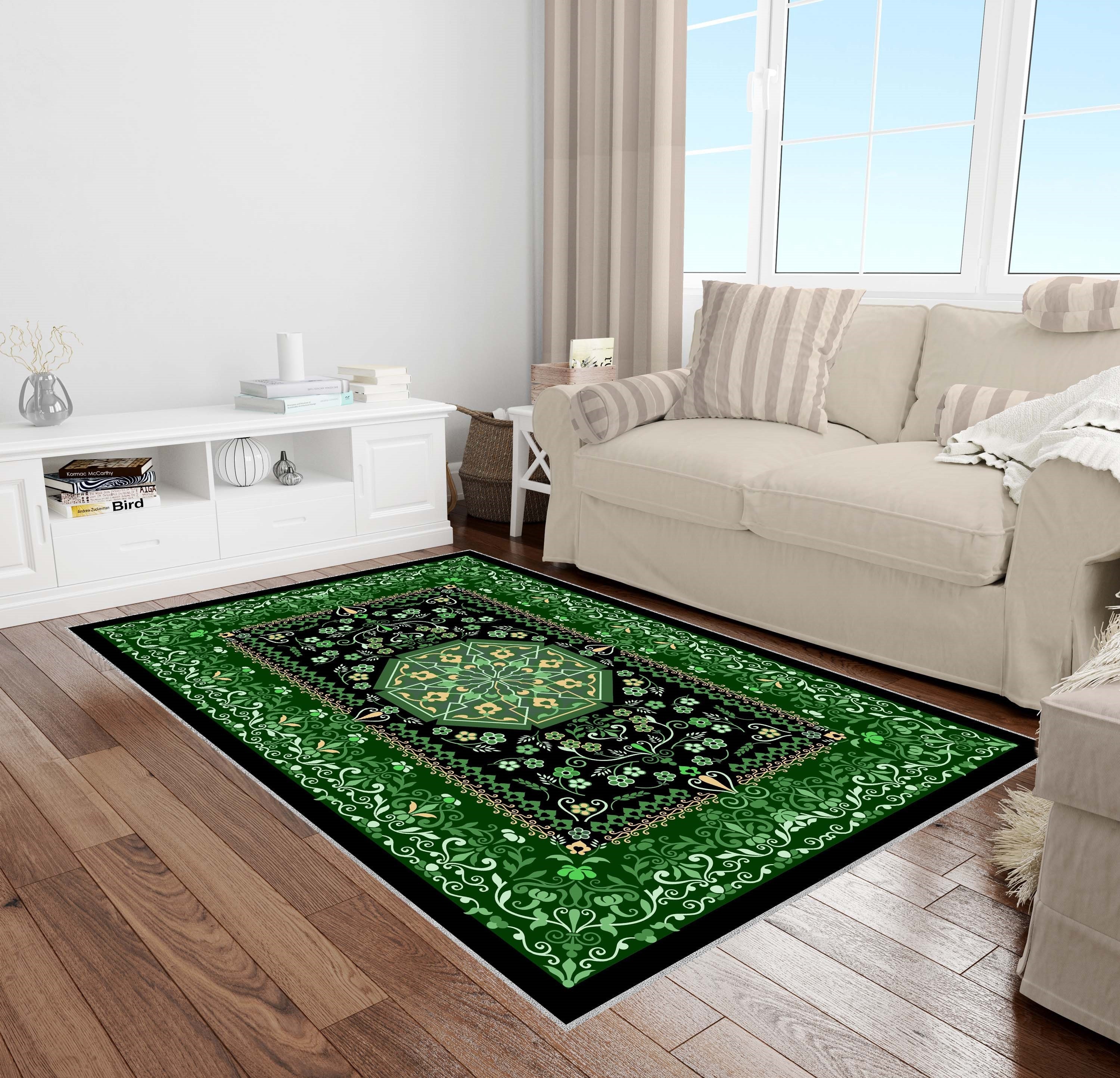 Emerald Green Rug Black Rug Floral Pattern Rug Washable Area Rugs Rugs for Living Room Rugs for Bedroom Digital Print Rug Modern Rug Etsy