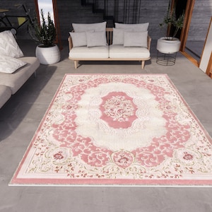 Pink With Beige Vintage Rug, Rugs for Living Room And Bedroom, Washable Rug, Digital Print Rug, Custom Rug, Personalized Rug, Home Gift Rug