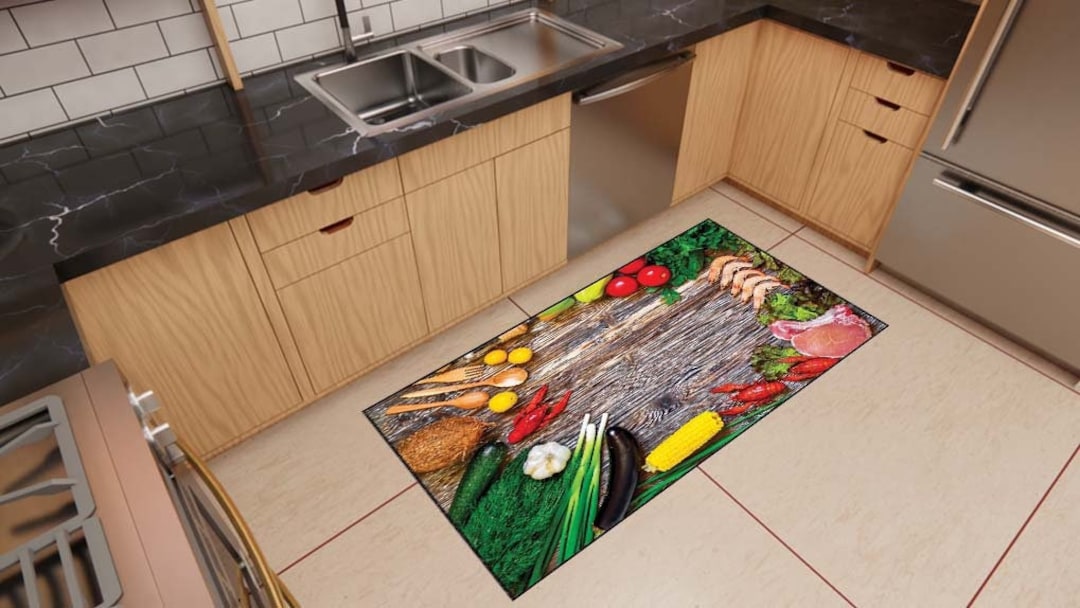 Fruit Border Rug Fruit Pattern Rug, Colorful Fruit Rug, Kitchen Rug, Rugs for Living ...