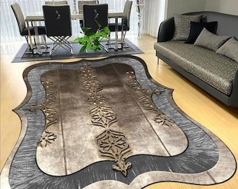 Brown Luxury Rug, Brown With Gray Rug, Rugs For Living Room And Bedroom, Washable Rug, Gray Rug, Leather Sole Rug, Home Gift Rug, Brown Rug