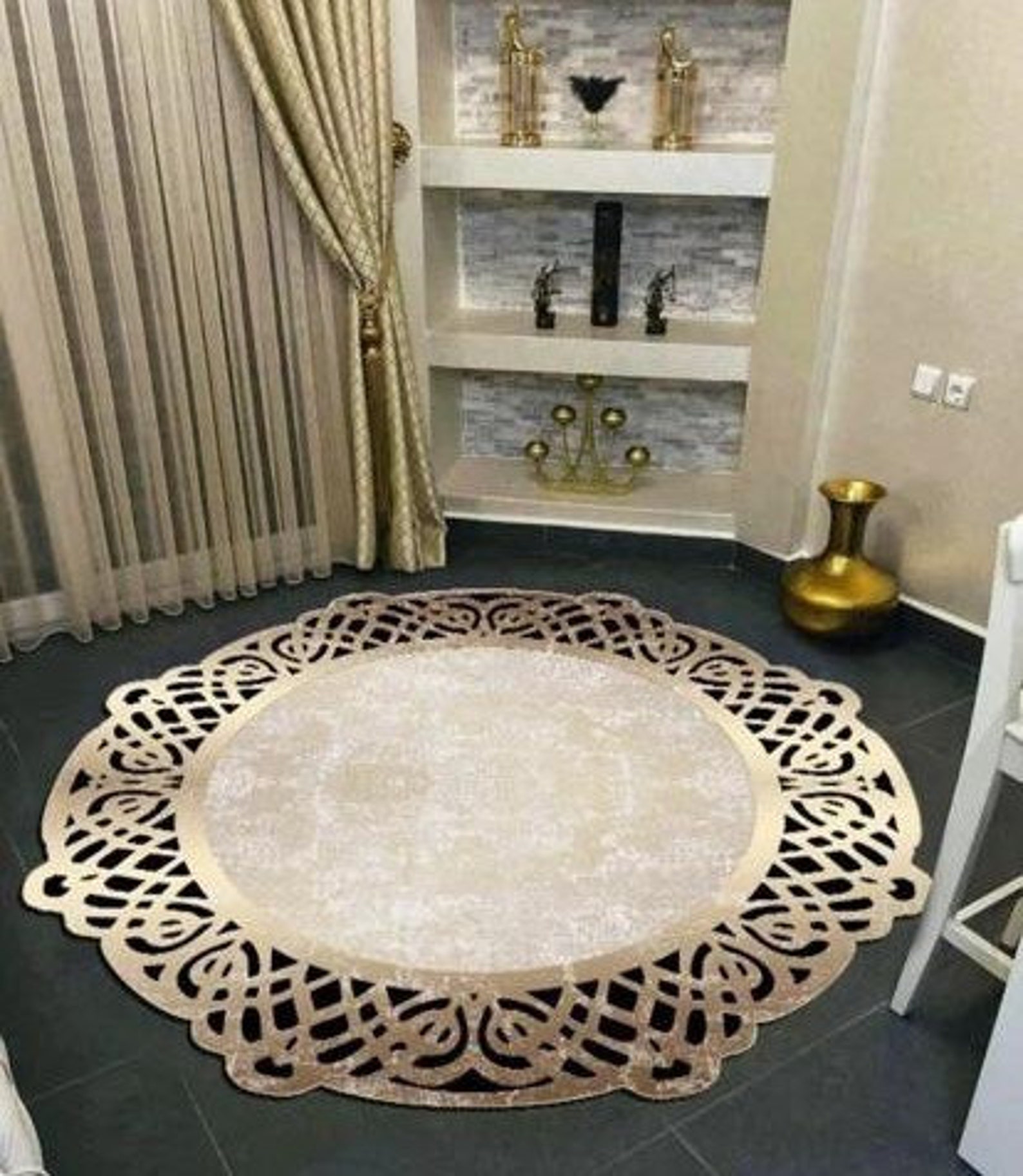 Golden Striped Beige Rug, Beige Gold Rug, Washable Area Rugs, Rugs for ...
