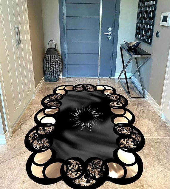 Golden Striped Black Luxury Rug, Black and Gold Luxury Decor, Rugs