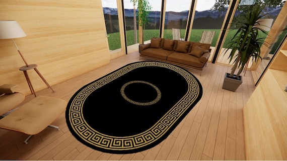Golden Striped Black Luxury Rug, Black And Gold Luxury Decor, Rugs For Living Room And Bedroom, Washable Rug, Leather Sole Rug, Gift Rug