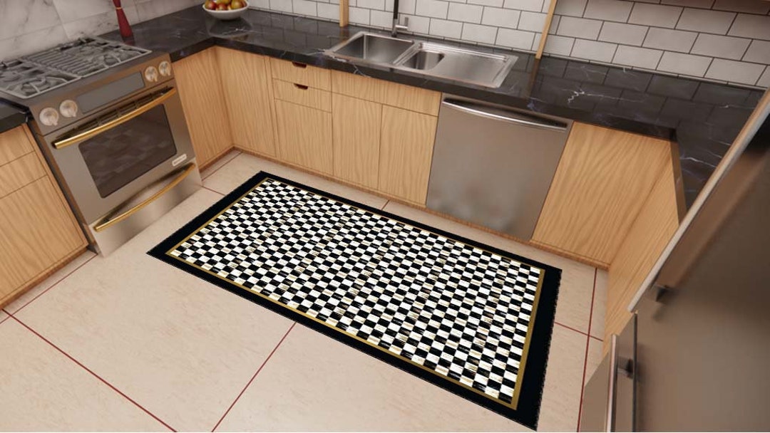 Checkers Pattern Kitchen Rug Black With White Rug Washable Etsy