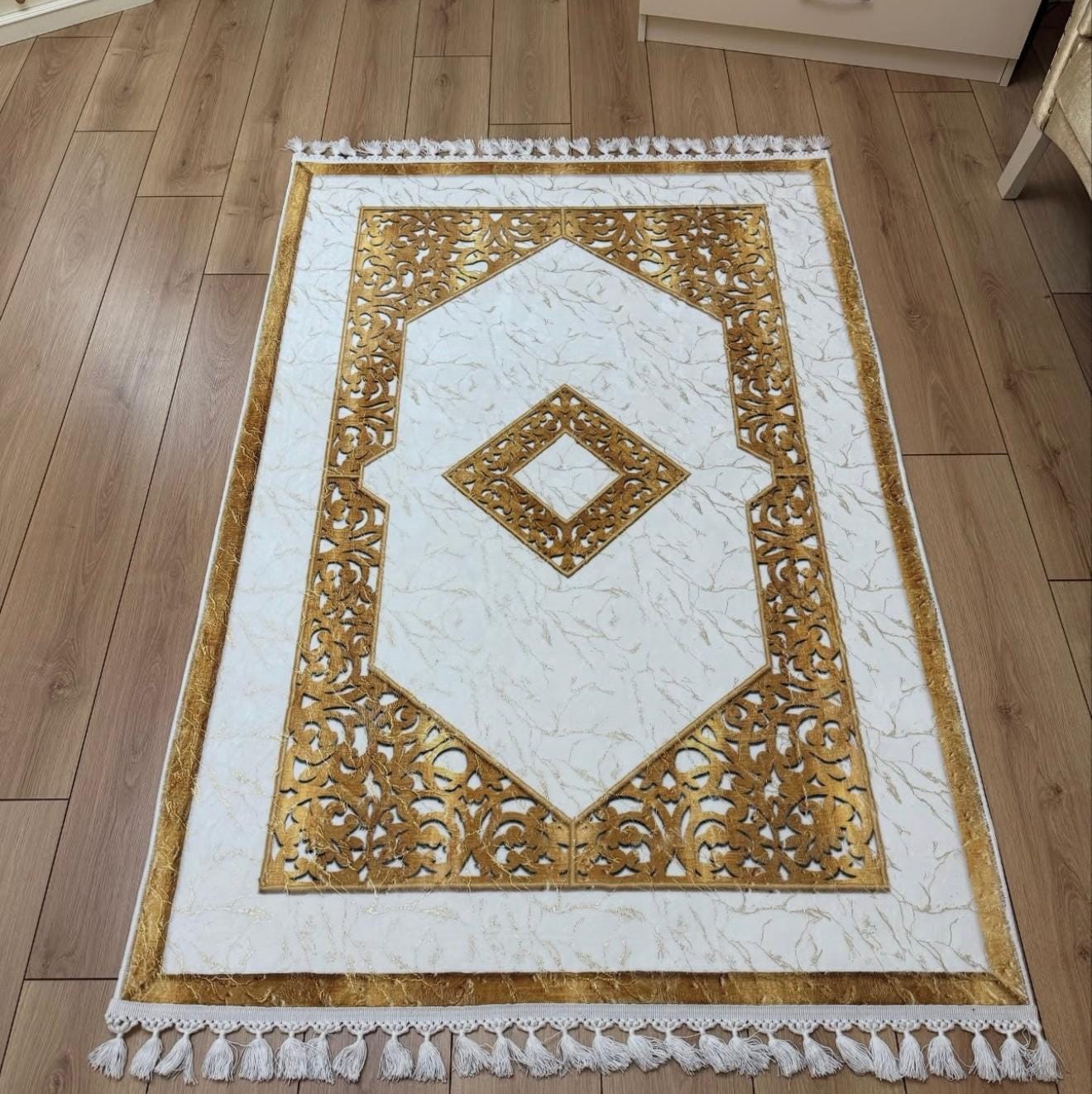 Gold Rug 40x60 Rug Gold With White Rug, Gold Pelush Rug, Gold Striped Rug, Gold Fringe Rug ...