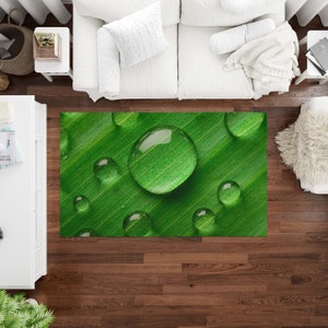 Green Rug, Water Drop Pattern Rug, Modern Rug, Washable Rug, Rugs for Bedroom, Digital Print Rug, Art Deco Rug, Personalized Rug, Luxury Rug