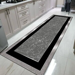 Silver Striped Black Rug, Silver Luxury Rug, for Living Room and ...
