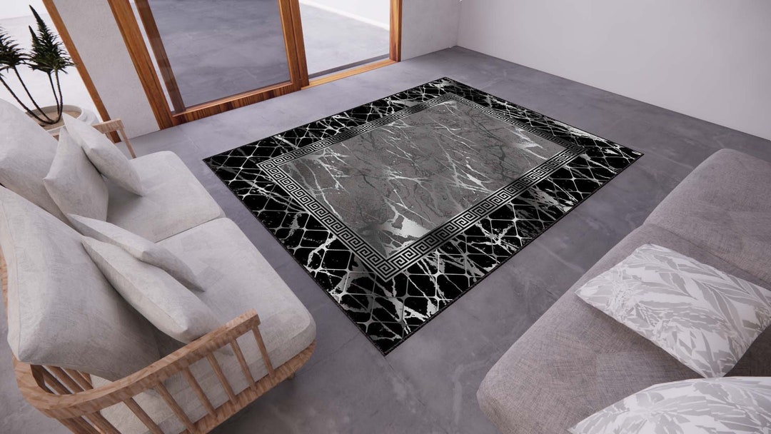 Black Marble Pattern Rug, Washable Area Rugs, Rugs for Living Room, Rug ...