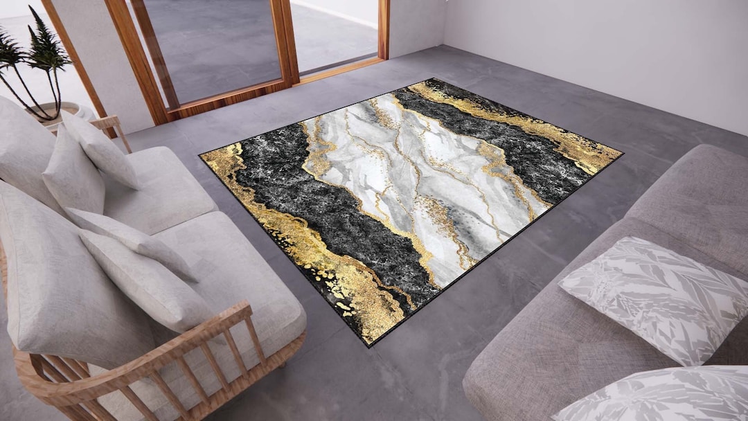 Golden Pattern Gray Marble Rug Marble Rug Rugs for Living Etsy
