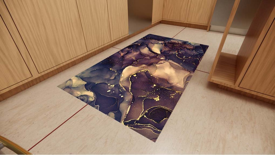 Golden Striped Purple Rug, Kitchen Rug, Rugs for Living Room, Home ...