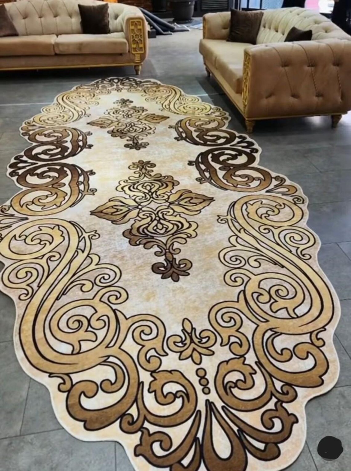 Golden Striped Beige Rug, Gold Luxury Rug, Beige Gold Rug, Washable ...