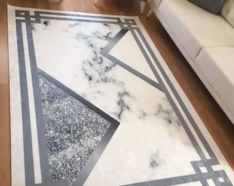 White Gray Rug, Silver Gray Rug, For Living Room And Bedroom, Washable Rug, Non Slip Rug, Leather Sole Rug, Home Gift Rug