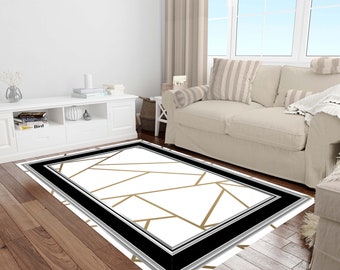 Schwarz gestreifter Teppich, Grauer Teppich, personalisierter Teppich, Waschbarer Teppich, Teppich für Wohnzimmer, Orientalischer Teppich, DigitaldruckTeppich, Moderner Art Deco Teppich