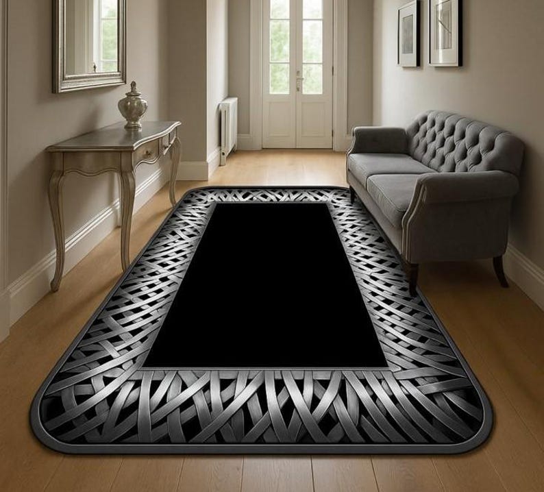 Silver Striped Black Rug, Black Silver Rug, Washable Area Rugs, Rugs ...