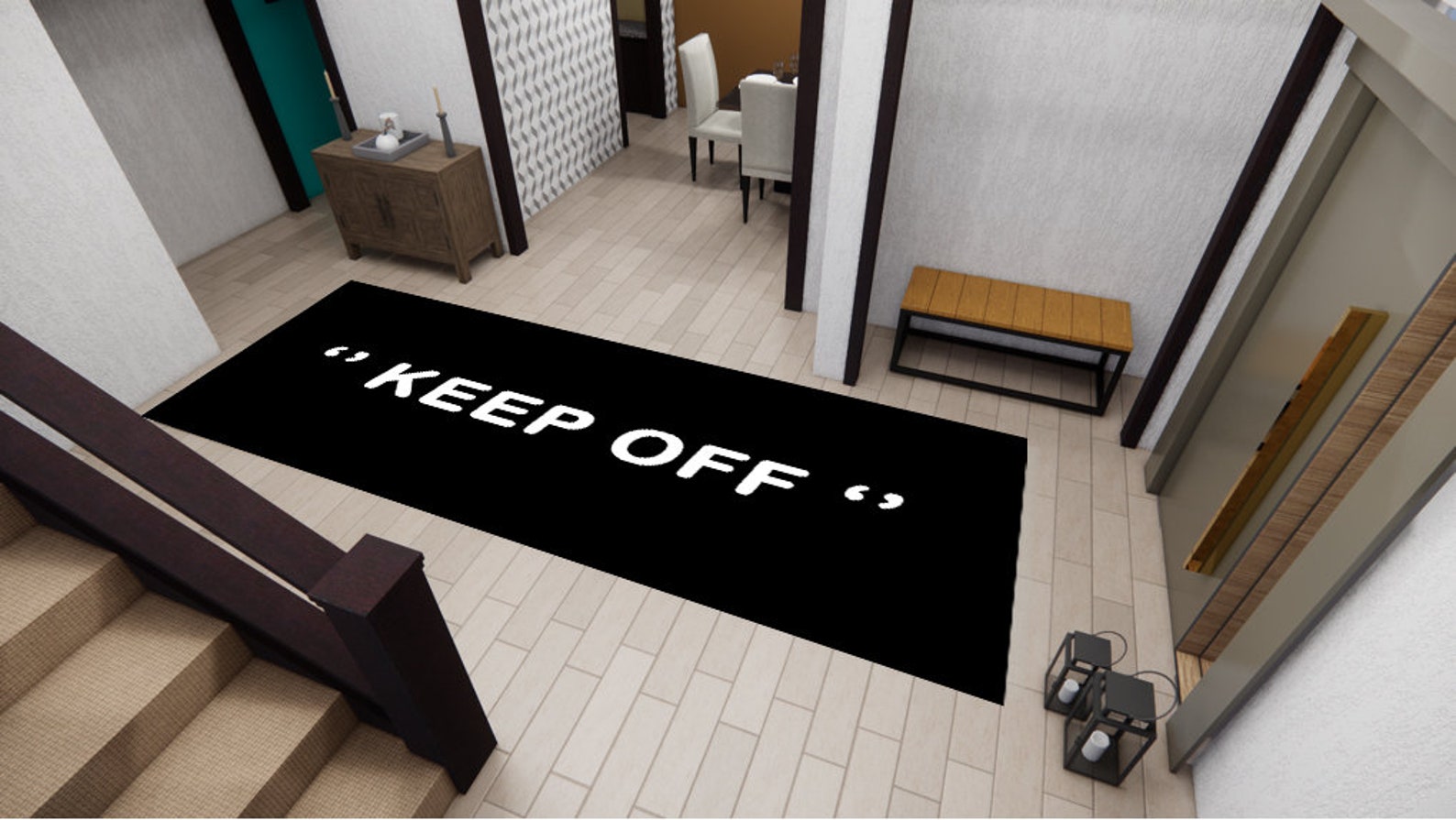Keep Off Rug Turf Keep off Rug, Shoes off Rug, Custom Rug, Designer Rug, Black With White ...