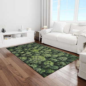 Tree Pattern Rug, Dark Green Rug, Washable Rug, Rugs for Living Room, Rug for Bedroom, Digital Print Rug, Colorfull Modern Rug, Art Deco Rug