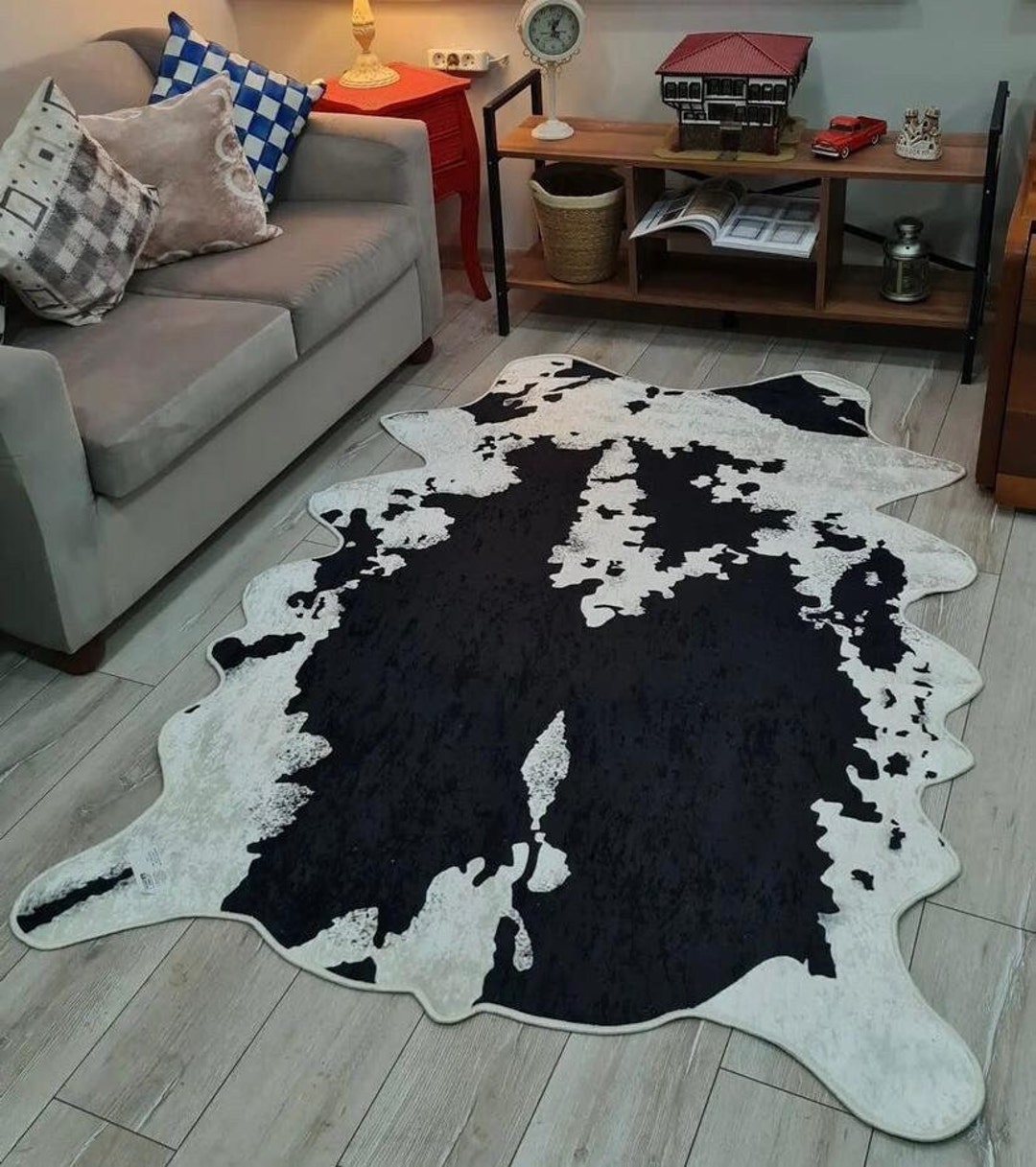 Black Cowhide Rug, Speckled Longhorn Cowhide Rug, Black and White Hide