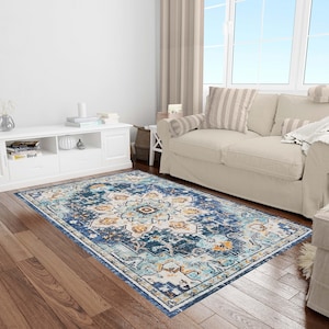 Blue Orange Rug, Washable Area Rugs, Rugs for Living Room, Oriental Rug, Designer Rug, Rugs for Bedroom, Digital Print Rug, Custom Rug
