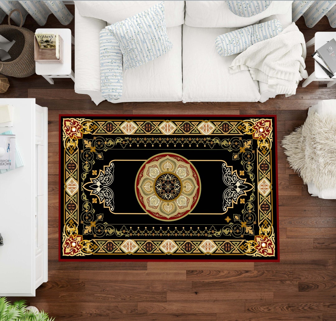 Red Yellow Rugs Black Red Yellow Wintage Rug, Washable Area Rugs, Rug for Living Room ...