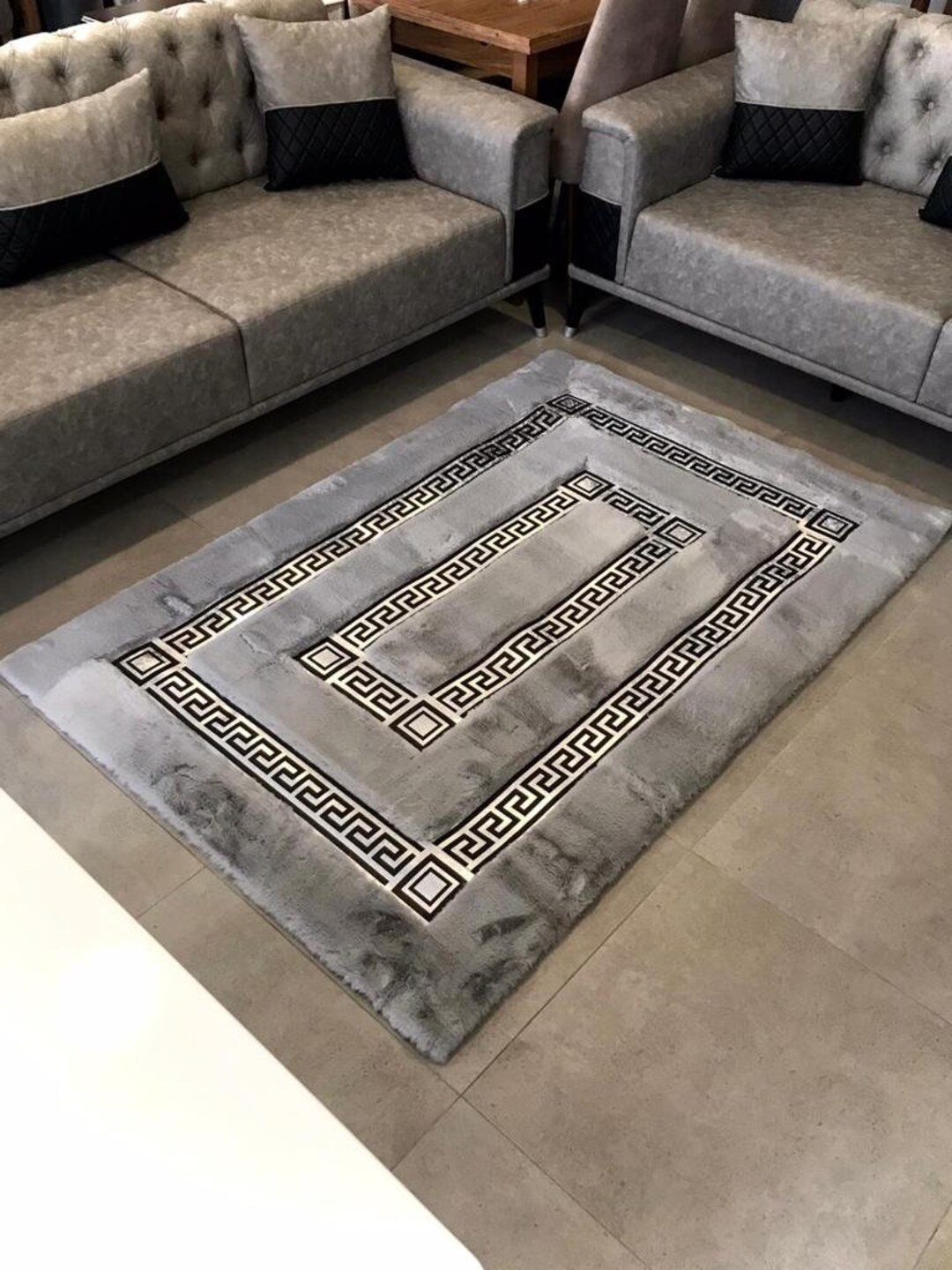 Gray Fur Carpet, Gray With Silver Fur Rug, Shaggy and Leather Carpet