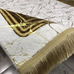 Gold With White Rug, Gold Striped Rug, Gold Fringe Rug, Leather Sole ...