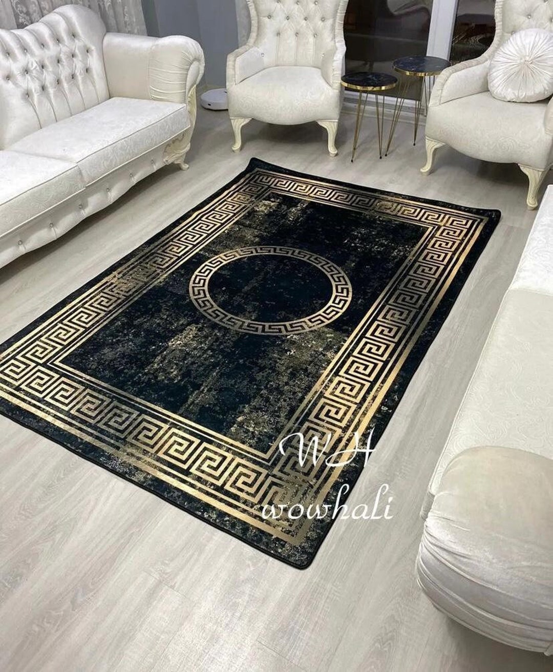 Black and Gold Rug, Rugs for Living Room and Bedroom, Washable Rug, Non