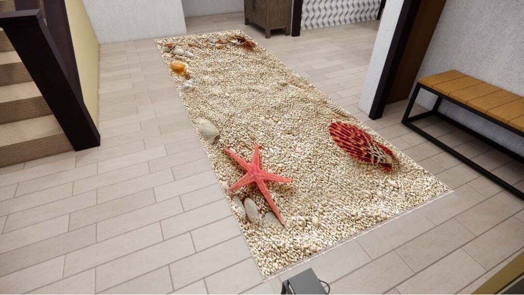 Clamshell Pattern Rug, Starfish Pattern Rug, Washable Rug, Corridor Rug ...